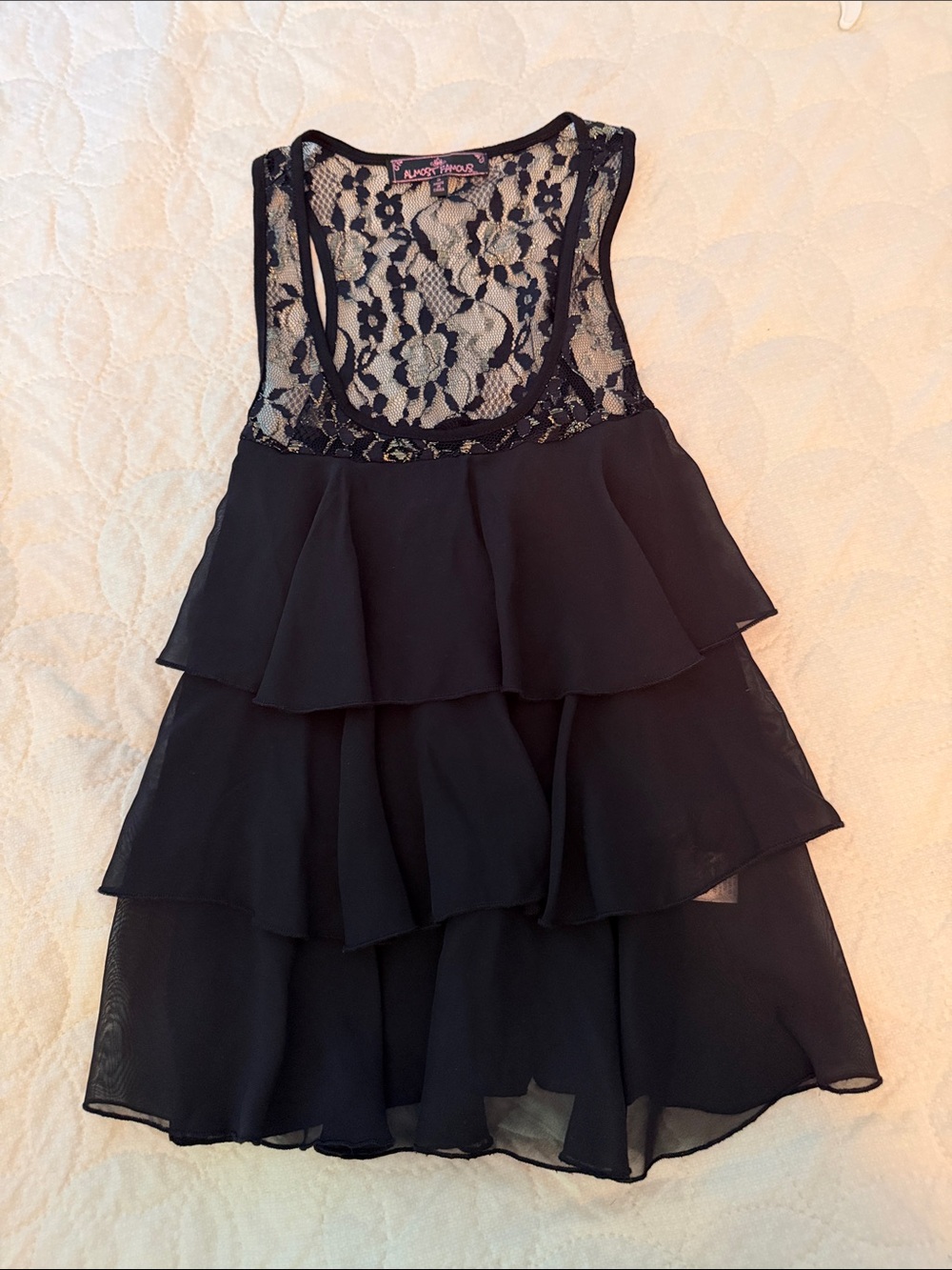 Rue21 Black Lace Yoke Layered Chiffon Dress